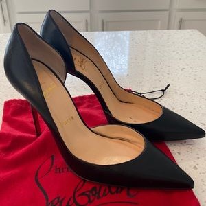 Christian Louboutin Black Leather Open-Side Red Sole Pumps 39.5.